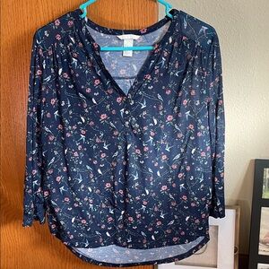 H&M Navy Floral Blouse